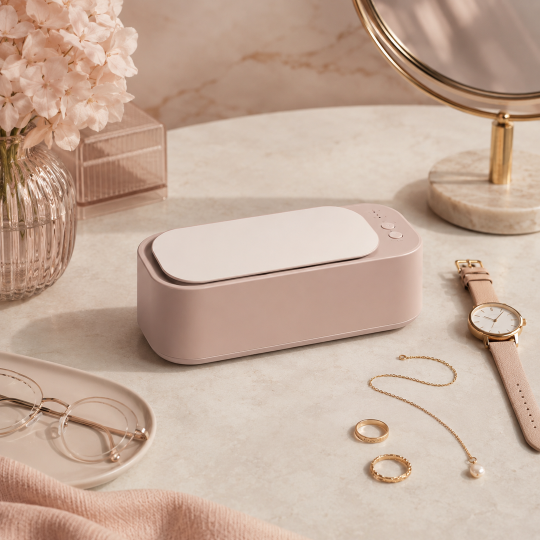 Portable ultrasonic watch cleaner, gently restoring a waterproof timepiece's luster.
