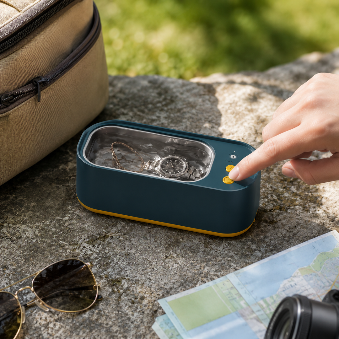 Small personal care ultrasonic cleaner, perfect for accessories & gadgets at home.