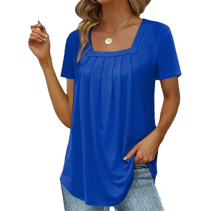 Women's pleated top, an elegant and versatile square neck blouse for sophisticated fashion.