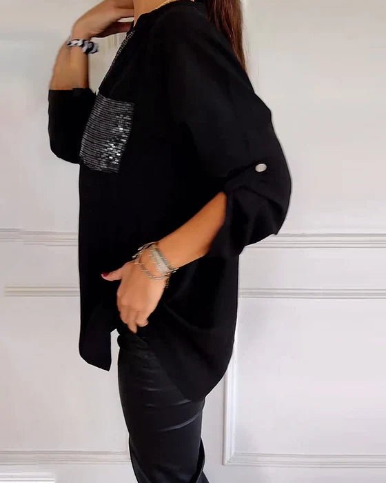 Dazzling women's sequin top, ideal for evening wear & parties. Elegant sparkle blouse with a comfortable fit.