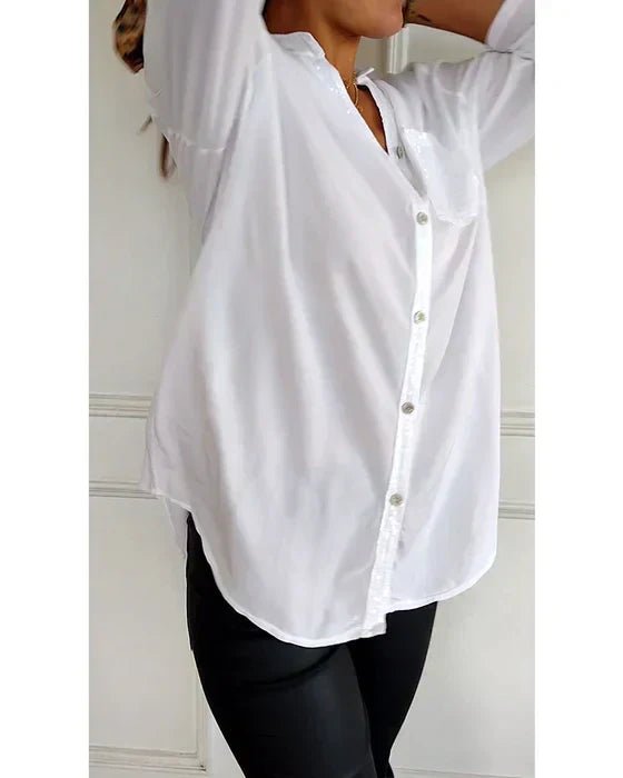 Shimmering women's sequin blouse, an elegant sparkle top adding glamour & style to any outfit.