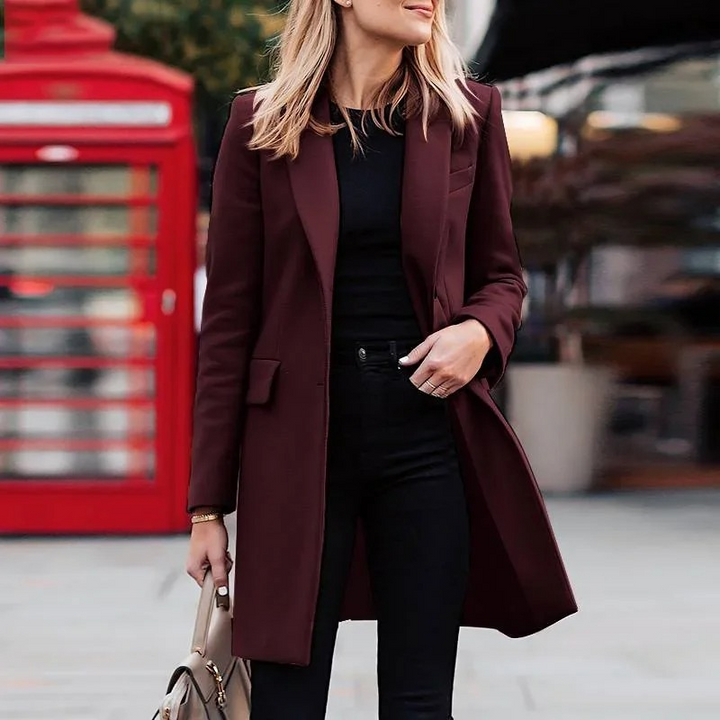 Women's elegant trench blazer coat, versatile all-season outerwear perfect for business casual and stylish layering.