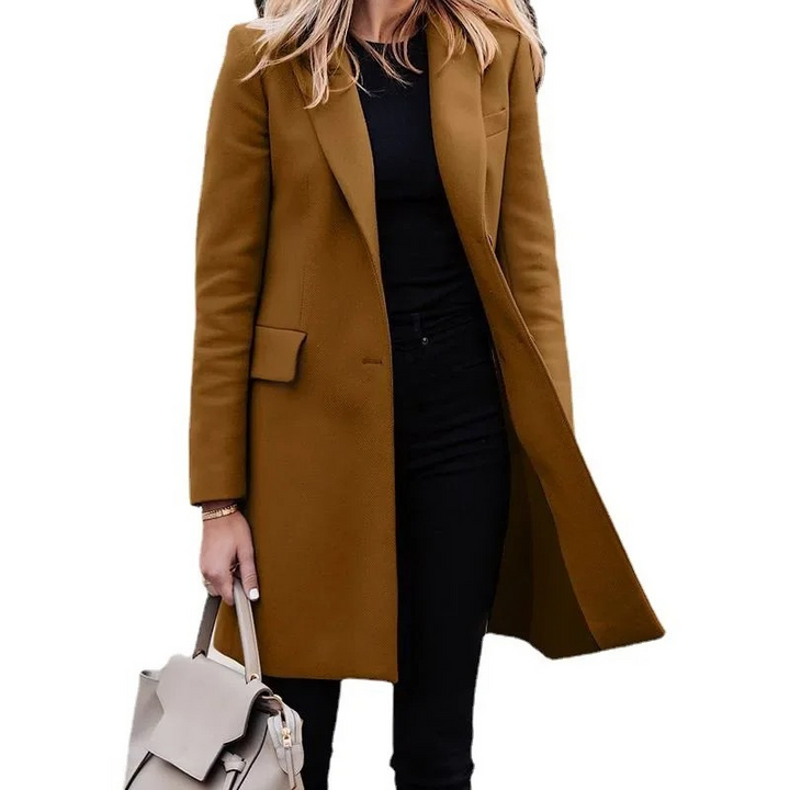 Smooth, elegant women's trench blazer coat with a sleek silhouette. Stylish all-season outerwear for modern women.
