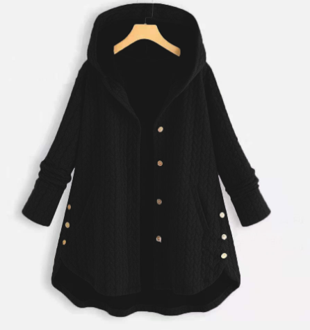 Women's warm classic winter coat with an elegant tailored fit and distinct button-front closure, suitable for cold weather.