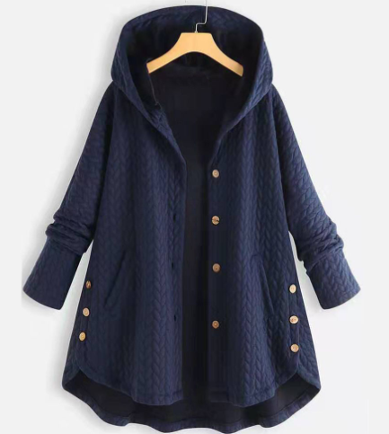Stylish women's elegant autumn coat, a warm classic long-sleeve jacket with button details for versatile outerwear.