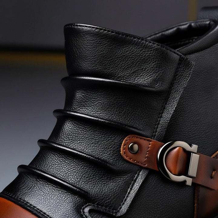 Durable men's leather walking boots, handcrafted for all-season comfort. Slip-resistant soles & classic style.