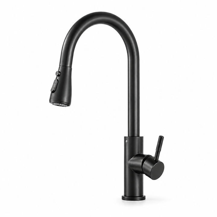 Convenient pull-down kitchen faucet with extendable spray head & swivel for easy use in any kitchen sink.