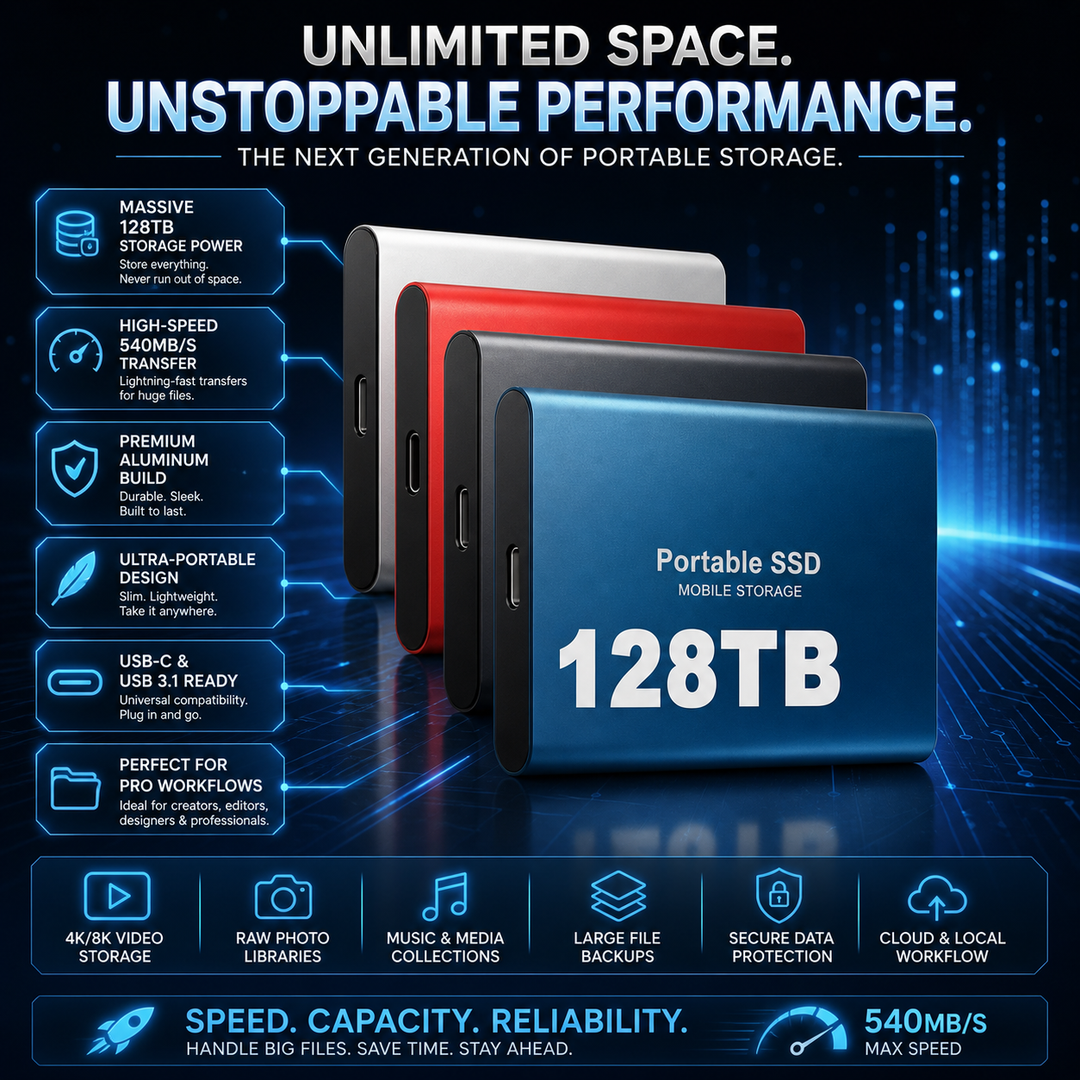 USB-C portable SSD for lightning-fast data transfer. Durable external hard drive for secure digital storage & backup.
