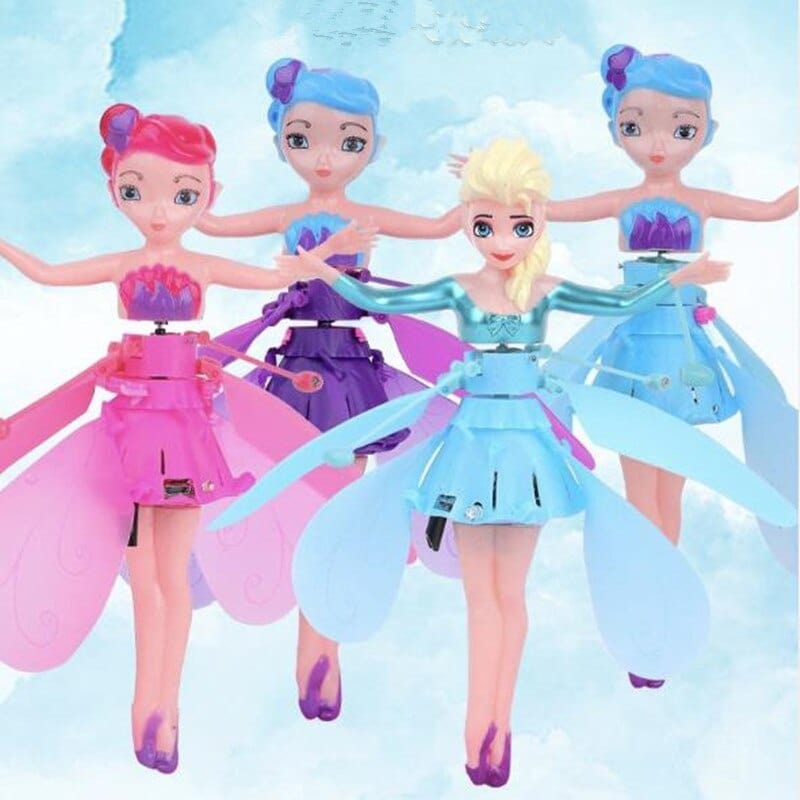 Children's sensor-controlled flying fairy toy, encouraging imaginative indoor play.