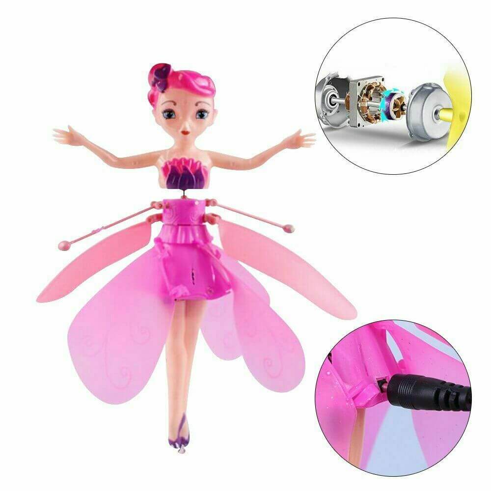 Rechargeable flying toy: Kids' fairy doll with smart sensor control for effortless flight.