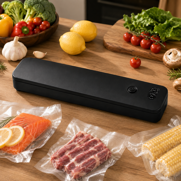 Automatic food vacuum sealer for kitchen & home, preserving freshness & reducing food waste.