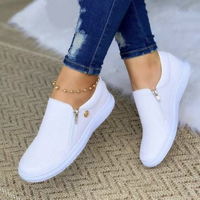 Gold women's slip-on comfort shoes, breathable orthopedic design for casual summer walking & relief.