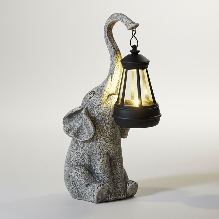 Decorative resin elephant solar lamp, perfect patio lighting. Automatic outdoor garden decor, weatherproof & charming.