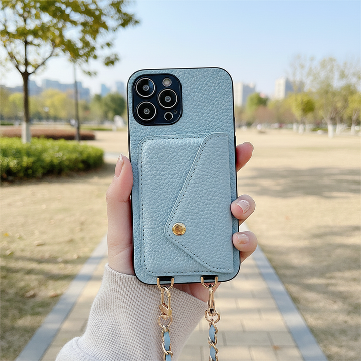 Unisex protective wallet phone case with card holder slots for smartphones.