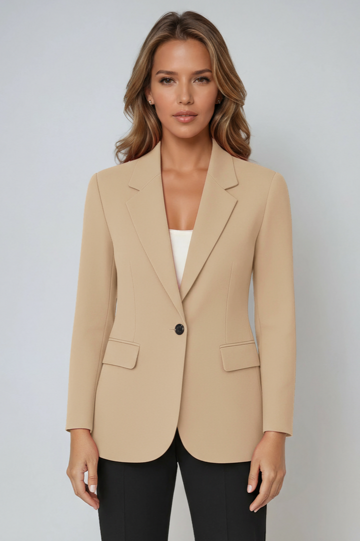 Chic women's single-button tailored blazer, perfect for office wear or smart casual elegant fashion.