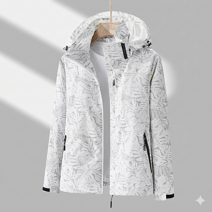 Durable women's waterproof jacket, windproof for superior weather protection & outdoor activities.