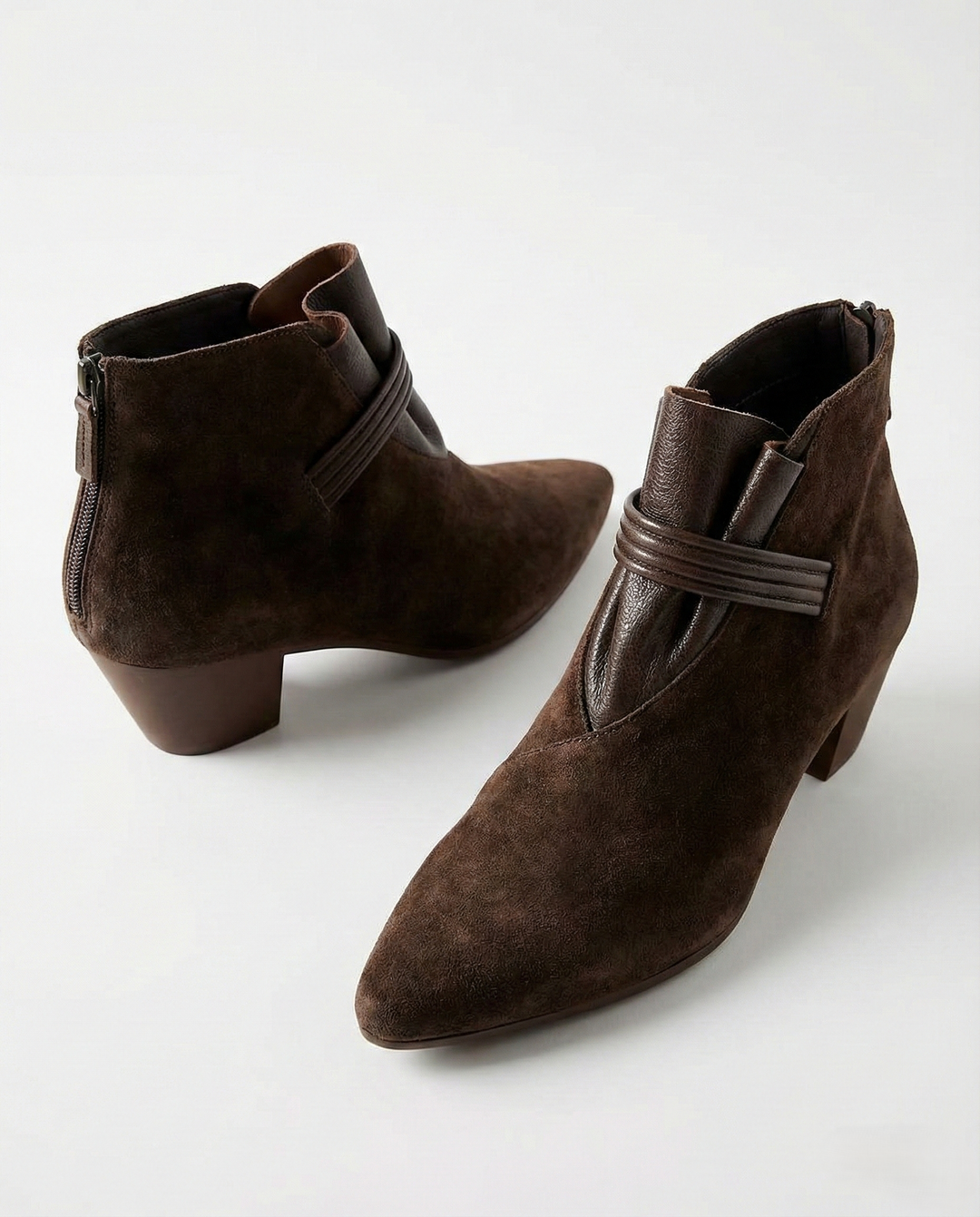 Women's grey chic low heel ankle booties, comfortable for versatile everyday & casual wear.