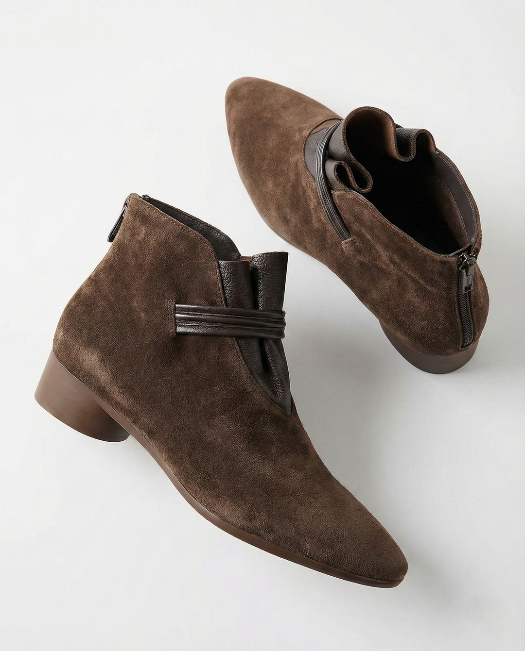 Brown comfortable women's low heel everyday ankle booties, great for fall & winter fashion.