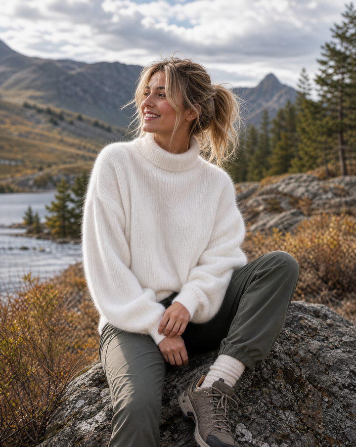 Stylish women's loose fit pullover sweater with long sleeves, perfect for effortless casual wear.