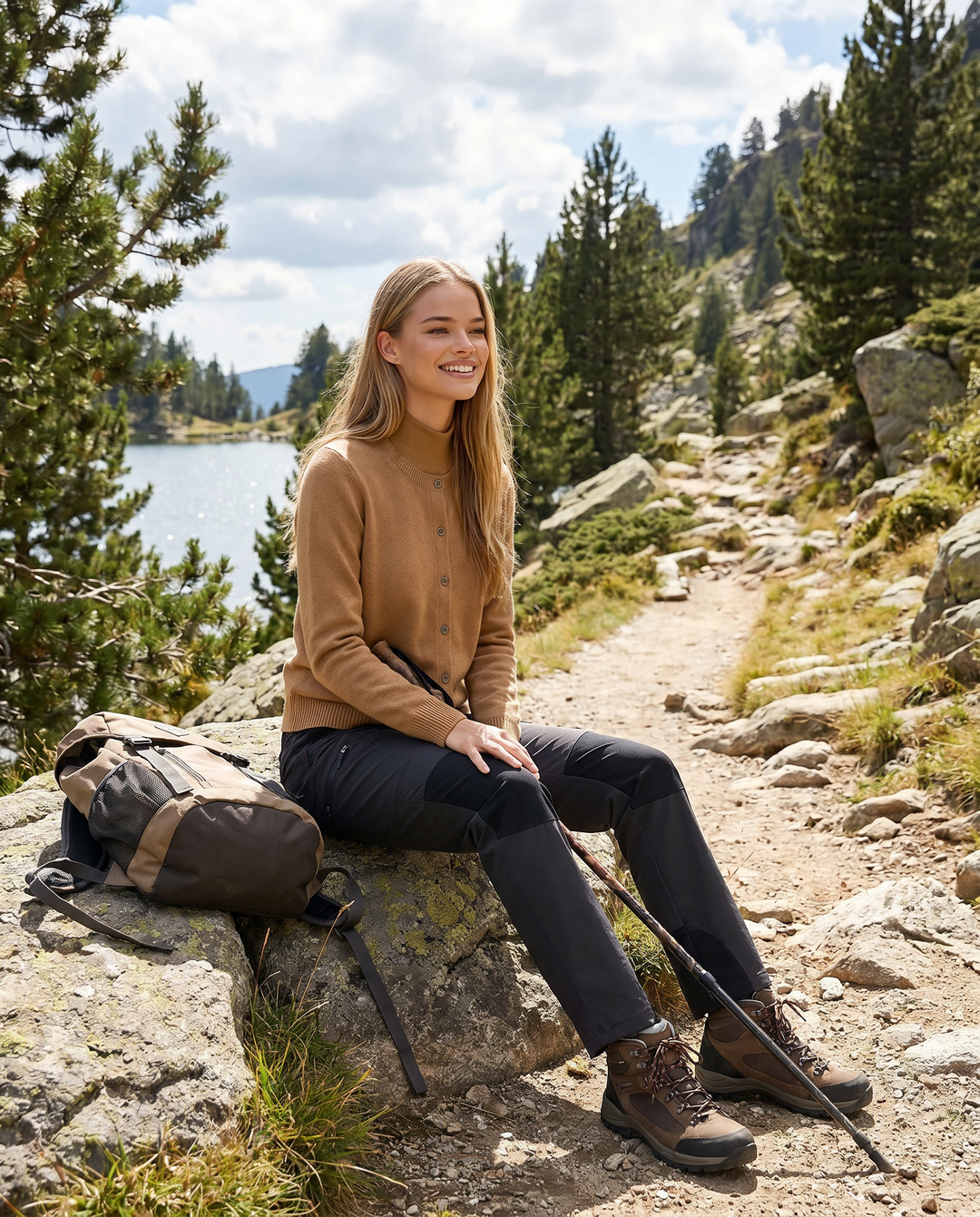 Autumn women's soft knit cardigan with buttons, a cozy long-sleeve sweater for comfortable layering.