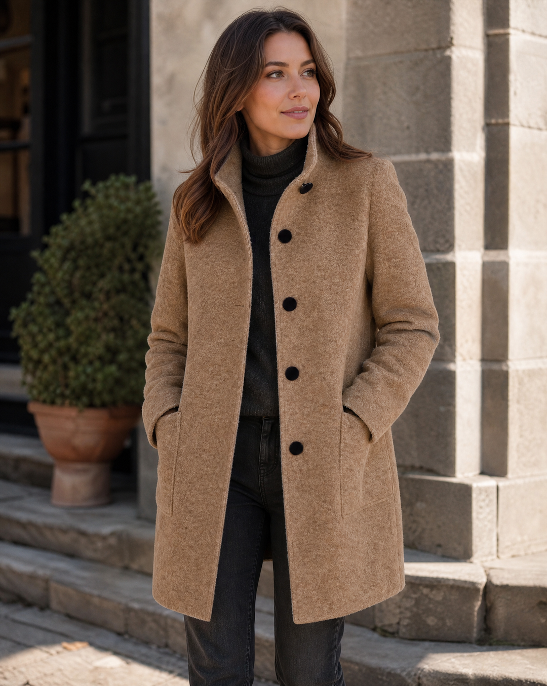 Chic women's retro stand collar coat, perfect for versatile autumn winter fashion.