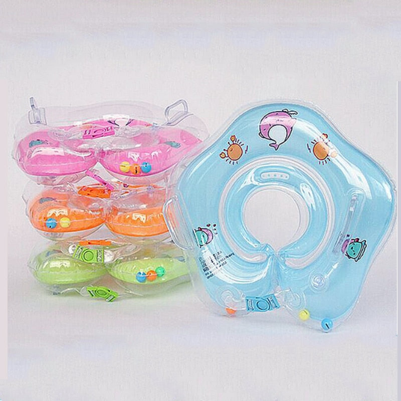 Ergonomic infant neck float, inflatable & secure for comfortable bath fun and water activities. Bath safety.