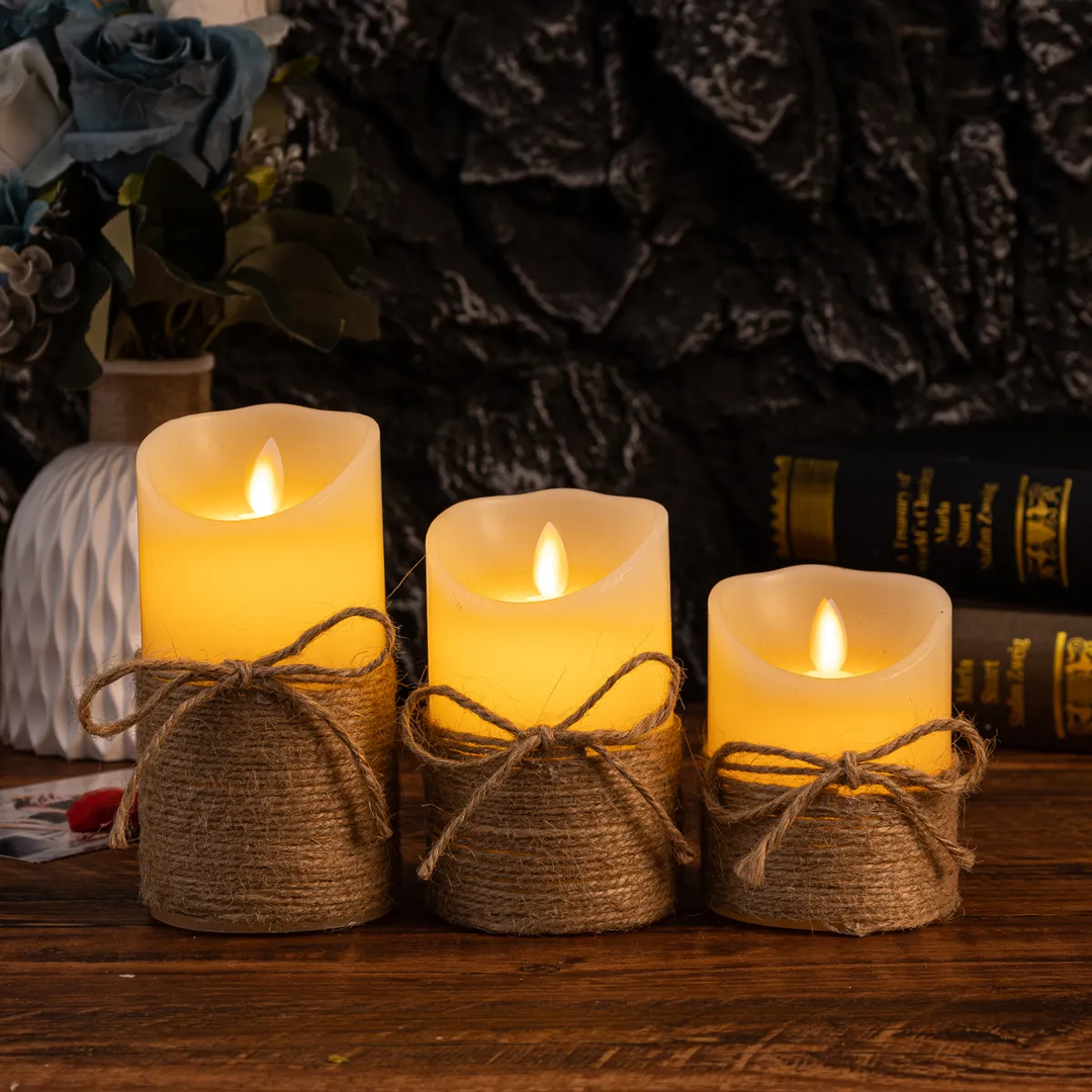 Decorative LED candles for tables or shelves, providing warm light with a built-in timer.