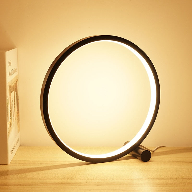 Minimalist Nvroome LED halo ring light, dimmable for nightstands, living rooms, and accent decor.