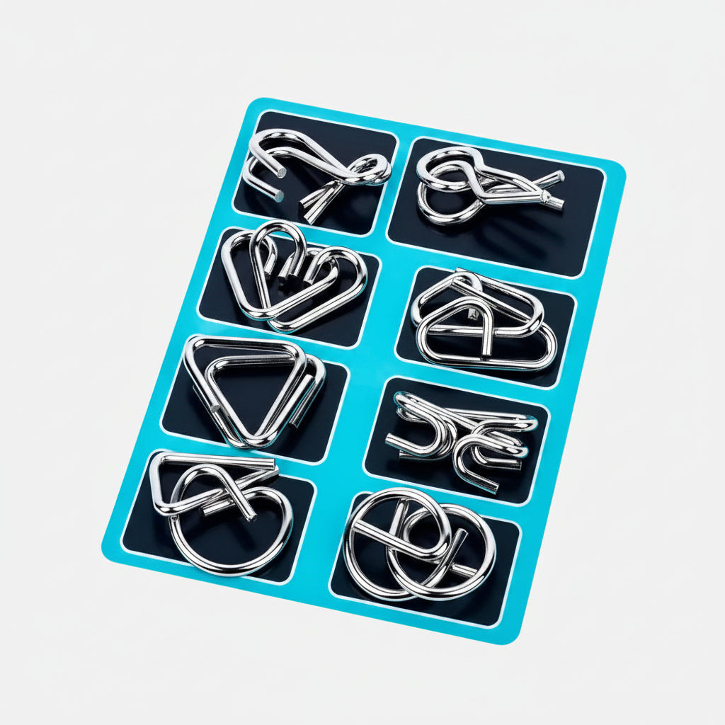 Durable metal brain teaser set for kids. Fun logic puzzles, educational travel game for cognitive skill development & stress relief.
