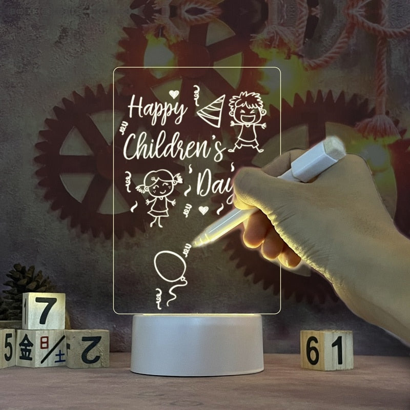 Modern acrylic LED note board, dry erase for memos & communication. Adds a functional, stylish touch to decor.