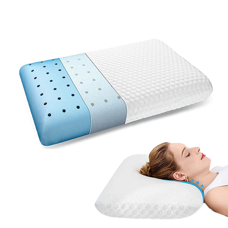 Gel foam cooling pillow with airflow holes for ultimate support & comfortable sleep.
