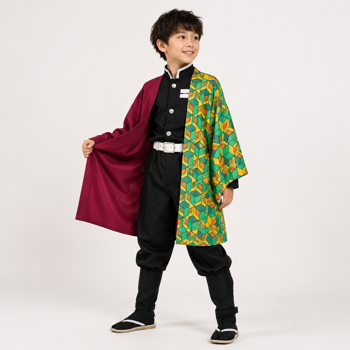 Unisex anime haori & mask cosplay outfit, perfect for kids and adults at Halloween or conventions.