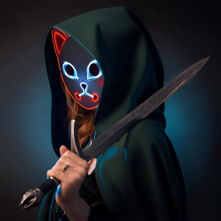 Unisex dress-up anime outfit with traditional haori & fierce mask, for adults and children.