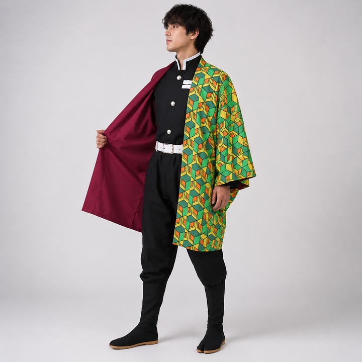 Kids' anime haori costume with mask, ideal for Halloween dress-up or character role-play.