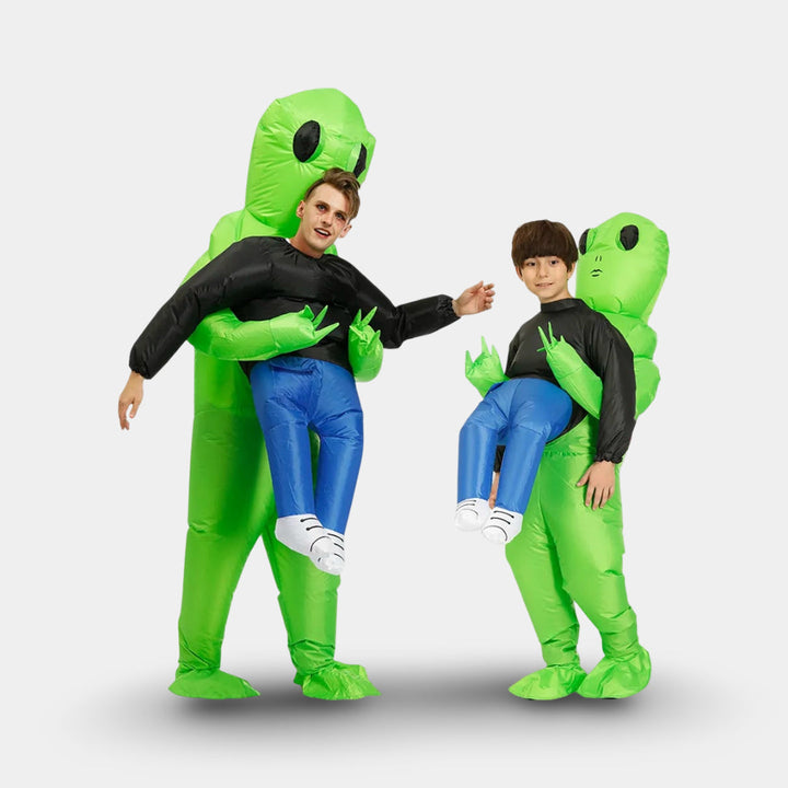 Exciting inflatable green alien costume ideal for themed events, cosplay, or a memorable Halloween party outfit.