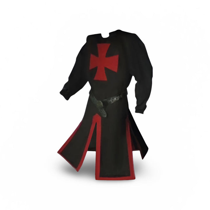 Authentic men's medieval knight costume with tunic & cloak, great for cosplay & historical events.