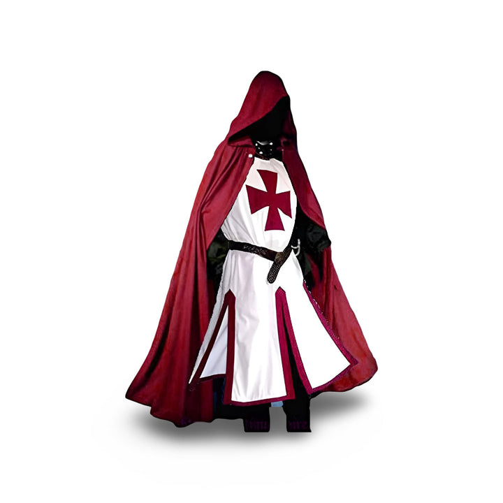 Men's medieval knight cosplay costume with a realistic tunic, cloak, and armored accents for men.