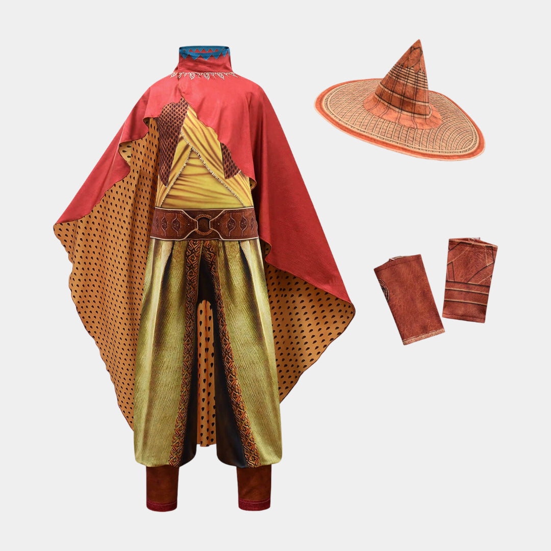 Young girl posing in enchanting witch costume, ready for Halloween party, dress-up, or role-play fun.