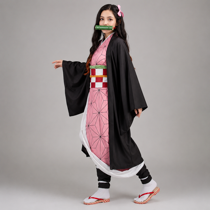 Girls' Anime Kimono Cosplay Outfit for Halloween parties. Vibrant character dress-up costume set.