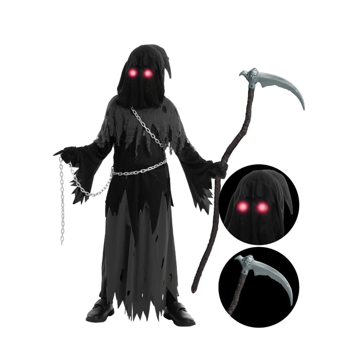 Halloween Grim Reaper costume for kids: This children's hooded robe is scary fun for parties & dress-up.