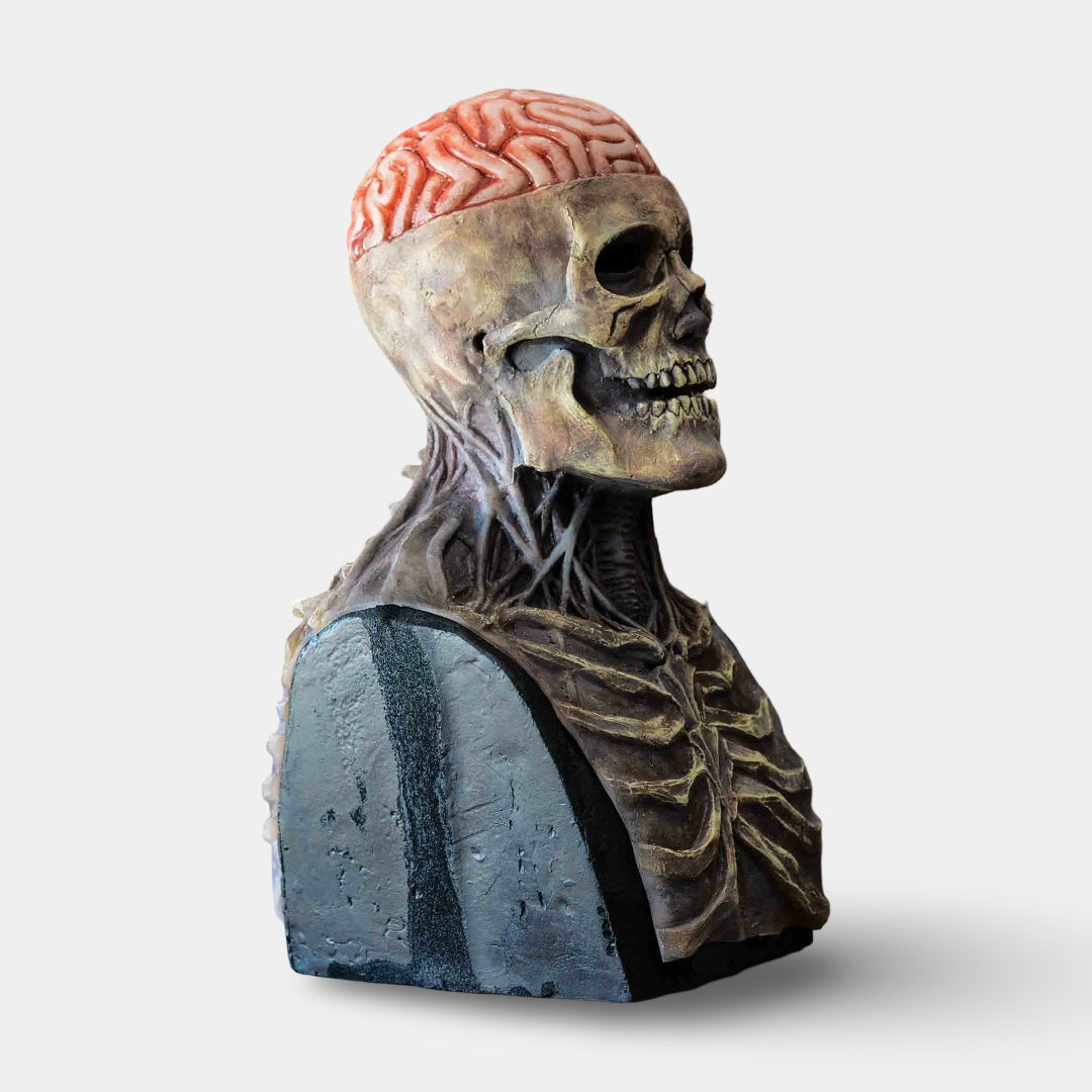 Realistic white skeleton mask with articulating movable jaw, perfect for scary Halloween costumes, cosplay events, and horror.