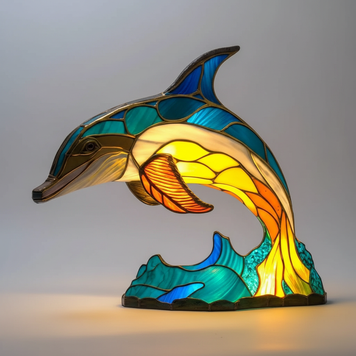 Full view of GleamPaw handcrafted mosaic animal head table lamp, enhancing any home interior.