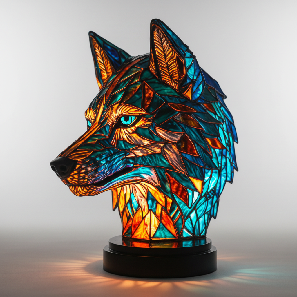 Decorative mosaic animal sculpture lamp, handcrafted accent light for living room decor.