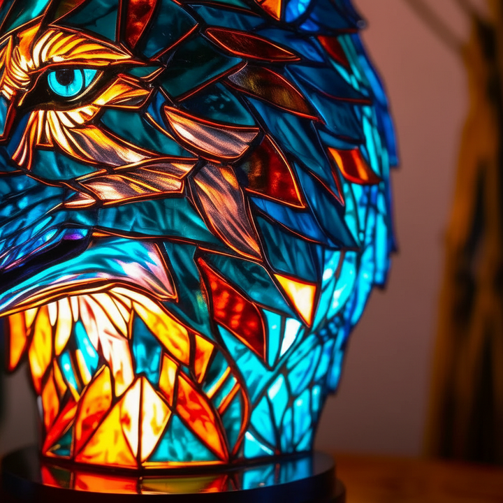 Vibrant mosaic animal head lamp, a unique handcrafted table lamp adding art to any room.