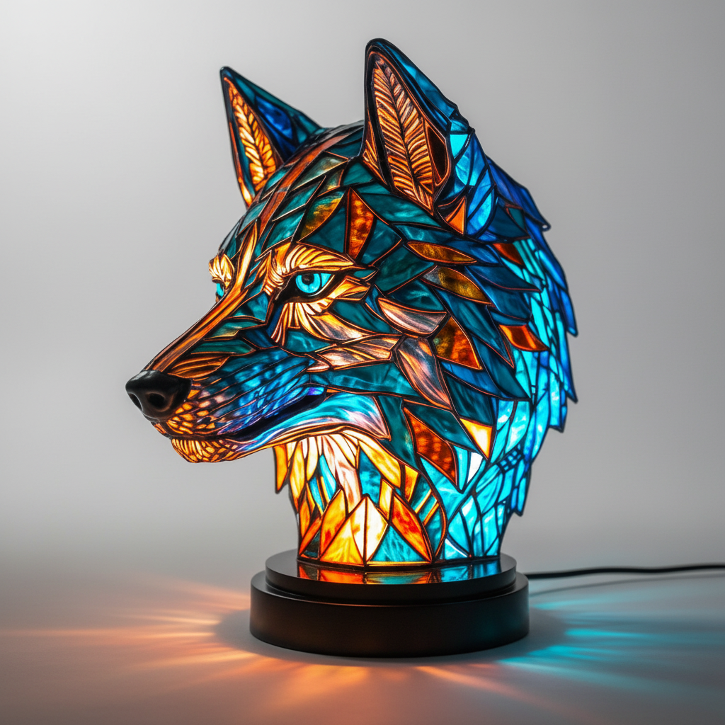 GleamPaw handcrafted mosaic animal head table lamp, perfect unique lighting for bedrooms.