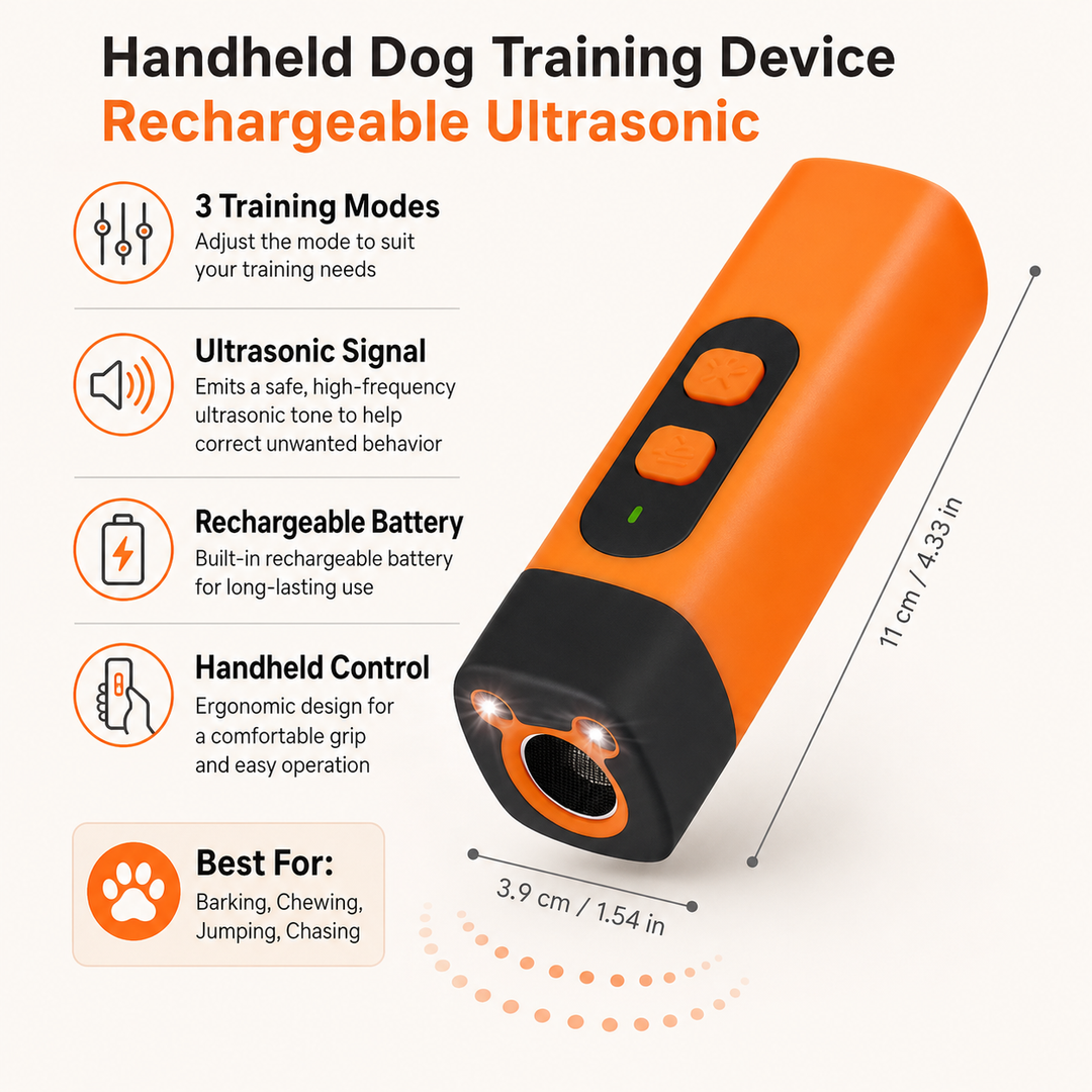 Sleek, rechargeable ultrasonic bark control device for effective dog training. Pet behavior aid for quiet homes.