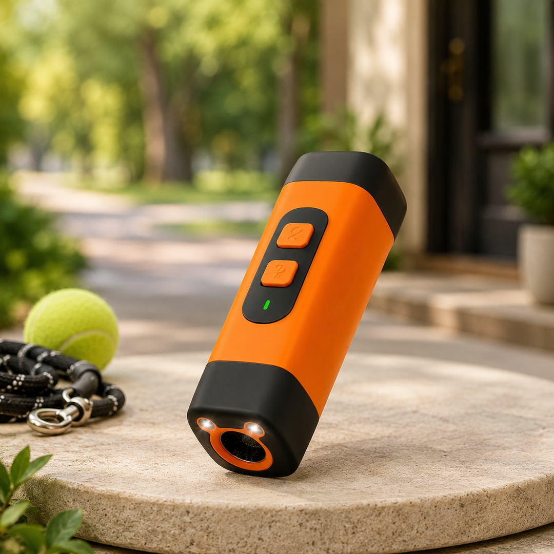 Rechargeable ultrasonic dog training device for bark control & behavior aid. Pet trainer with anti-barking tech.