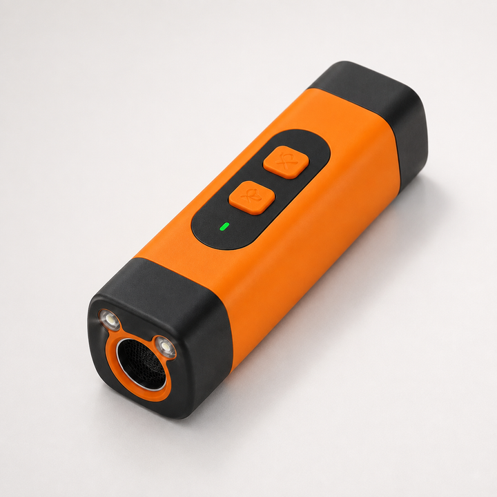 Handheld rechargeable ultrasonic dog trainer. Effective pet behavior aid for anti-barking and dog training.