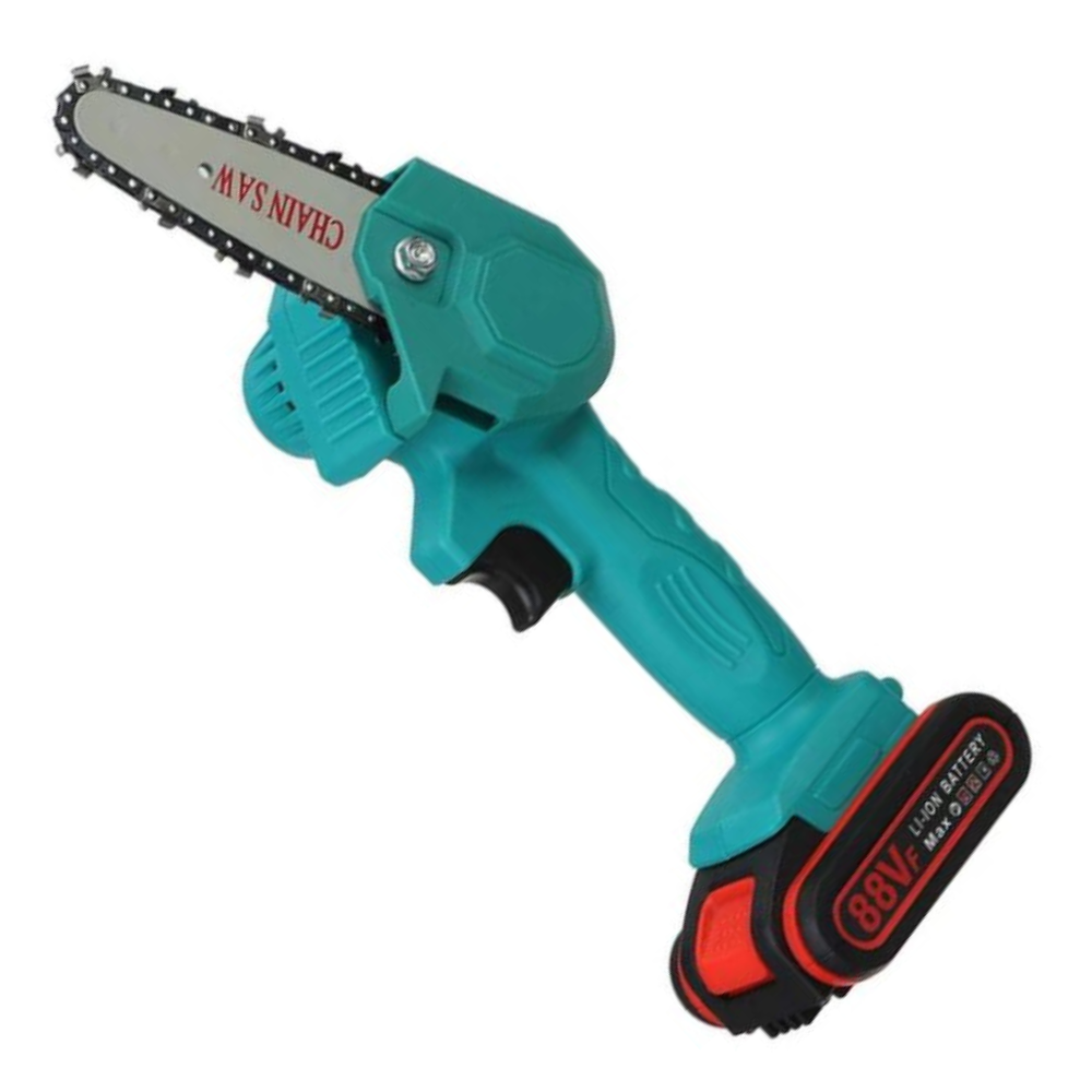 Cordless battery-powered mini chainsaw, lightweight for easy pruning & yard work.