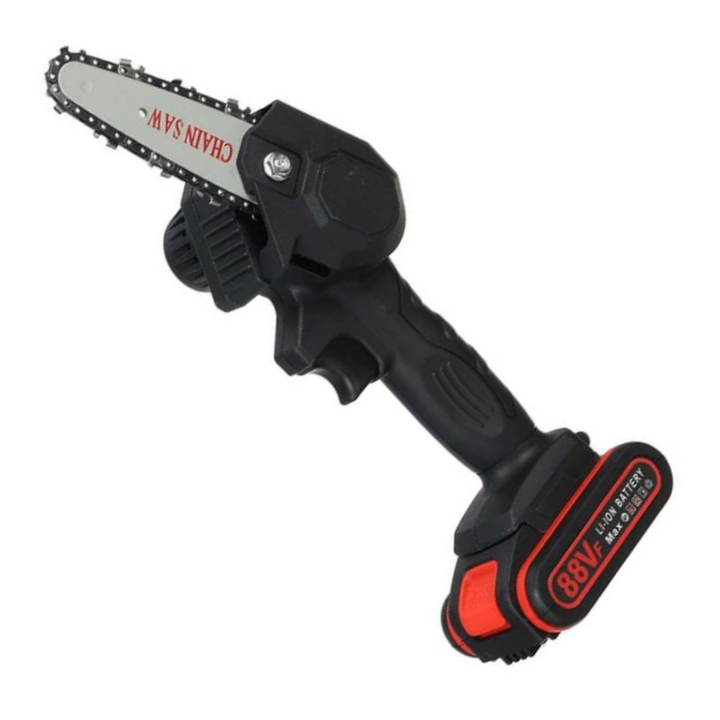 Lightweight electric handheld chainsaw, easy to maneuver for efficient garden pruning.